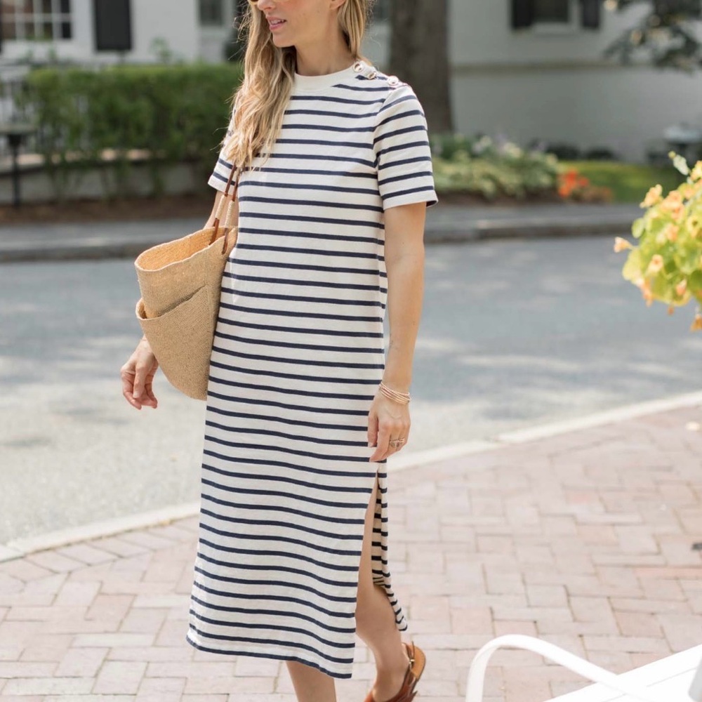 Sezane Navy and White Striped Dress